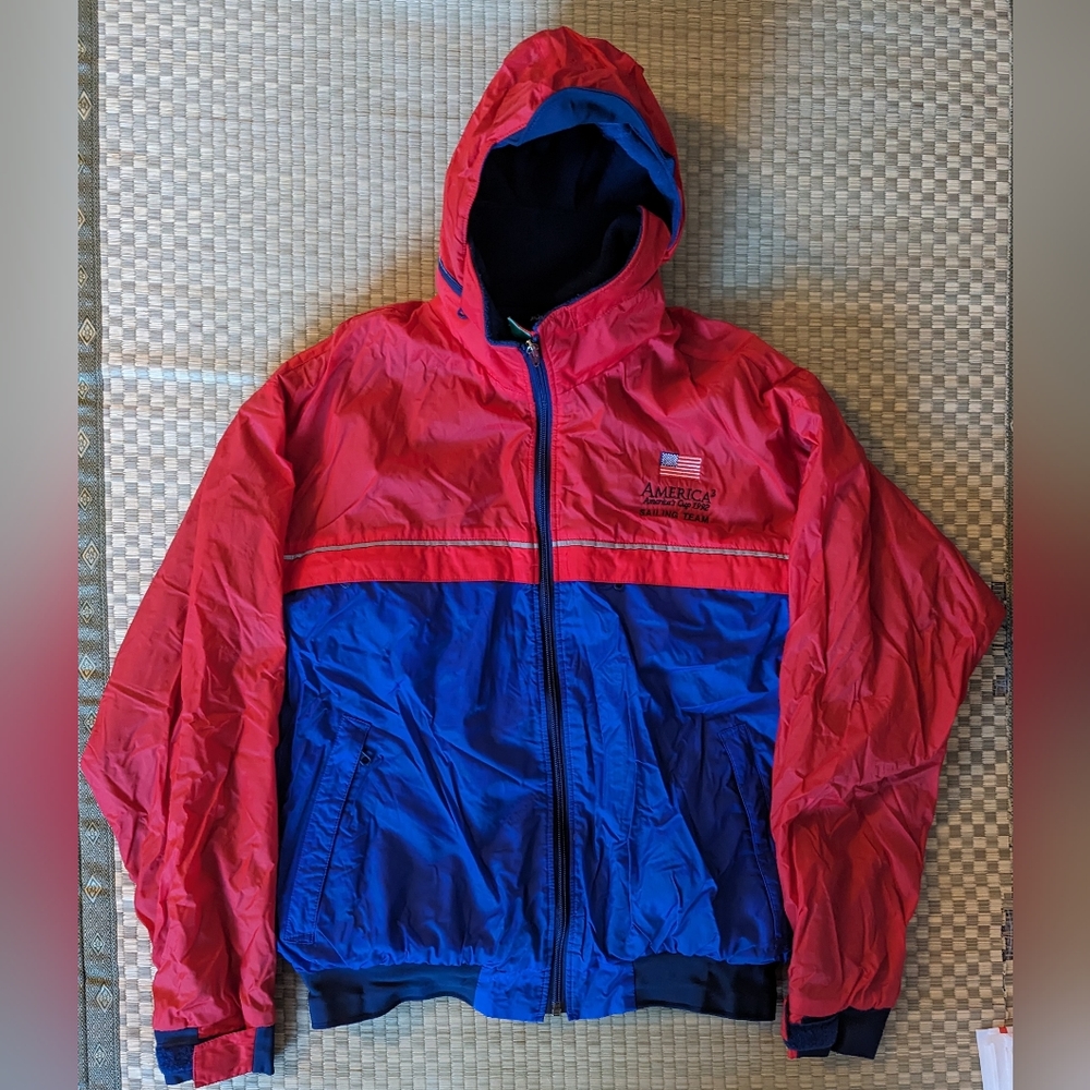 Patagonia Red and Blue Hooded Windbreaker Jacket